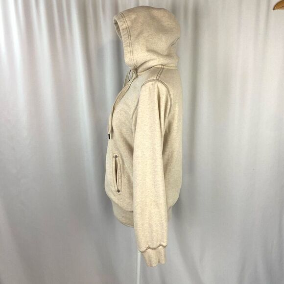 Green Tea Sweatshirt Zip-up Cream Jacket Lined Faux Fur Hooded Women’s Medium Co - Picture 7 of 10
